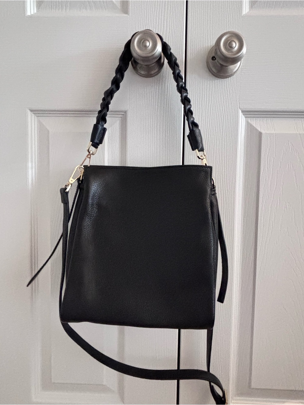 Black Women’s Leather Crossbody Bag with Braided Handle